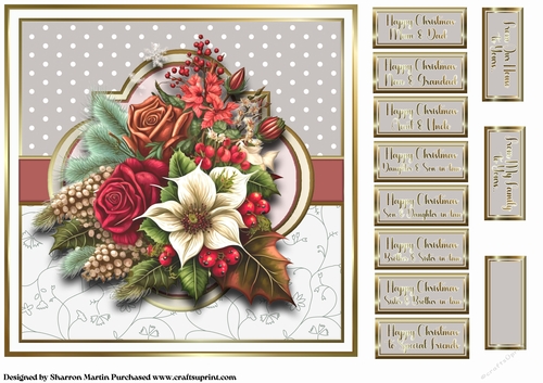 8x8 Christmas Floral 6 Card Front with Sentiments 
