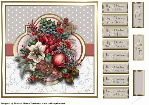 8x8 Christmas Floral 7 Card Front with Sentiments 