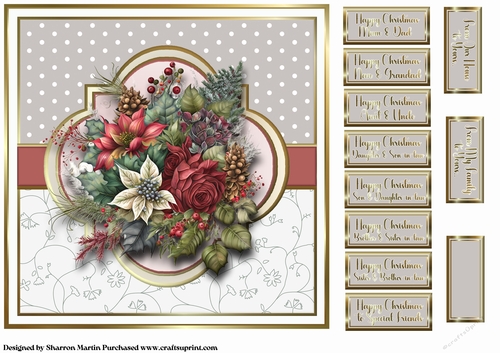8x8 Christmas Floral 9 Card Front with Sentiments 