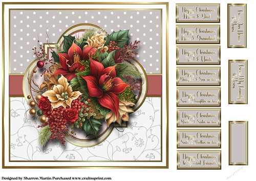 8x8 Christmas Floral 10 Card Front with Sentiments 