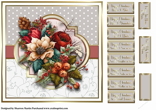 8x8 Christmas Floral 11 Card Front with Sentiments 