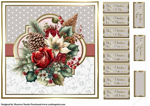 8x8 Christmas Floral 12 Card Front with Sentiments 