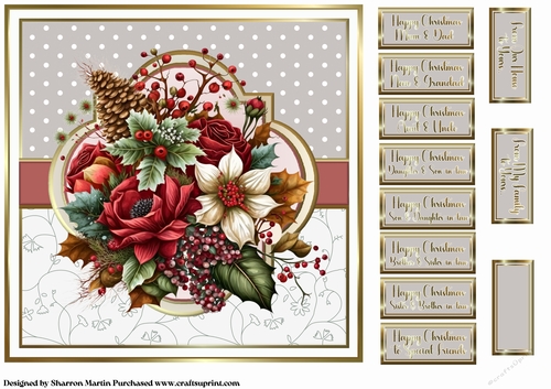 8x8 Christmas Floral 13 Card Front with Sentiments 