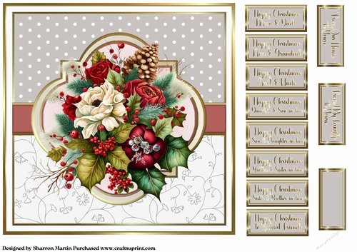 8x8 Christmas Floral 14 Card Front with Sentiments 