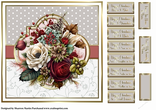 8x8 Christmas Floral 15 Card Front with Sentiments 