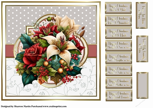 8x8 Christmas Floral 17 Card Front with Sentiments 