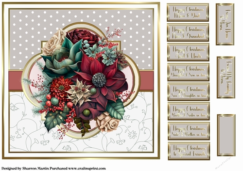 8x8 Christmas Floral 18 Card Front with Sentiments 