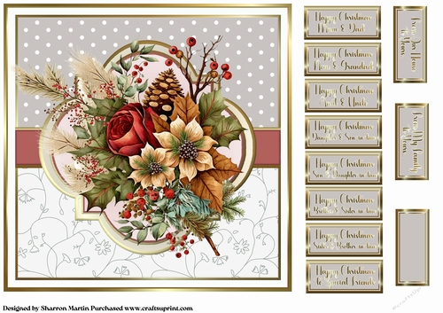 8x8 Christmas Floral 19 Card Front with Sentiments 