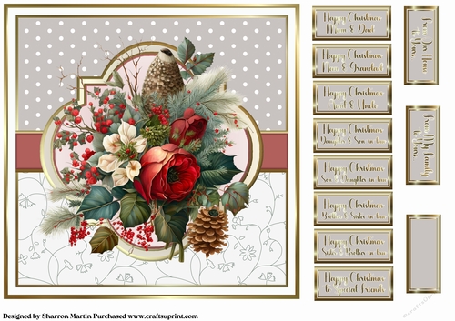 8x8 Christmas Floral 20 Card Front with Sentiments 