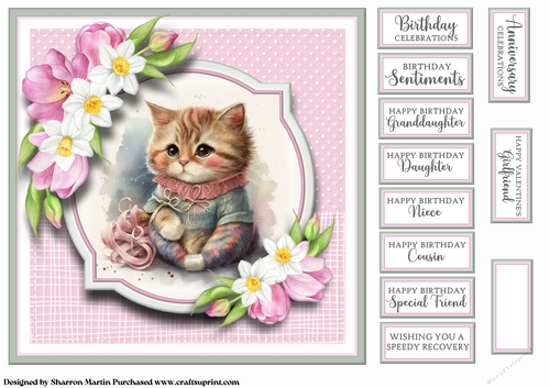 8x8 Cute Kitty 2 Card Front with Sentiments 