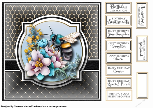 8x8 Beautiful Bees 4 Card Front with Sentiments 