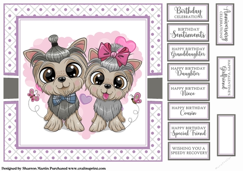 8x8 Cute Pooches Card Front with Sentiments 