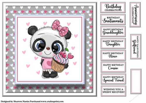 8x8 Kitty Cupcake Birthday Card Front with Sentiments 