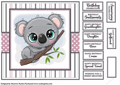 8x8 Cute Koala Birthday Card Front with Sentiments 