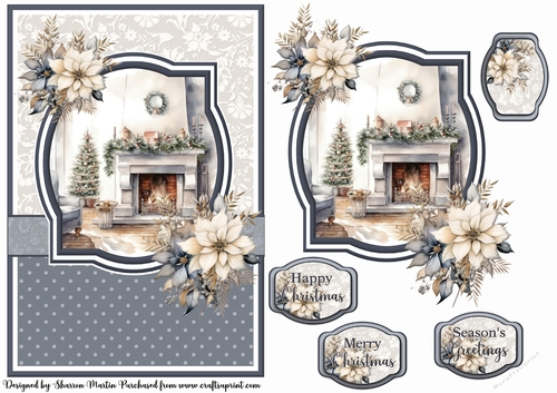 A5 Christmas Fireplace Card Front with Topper and sentiments