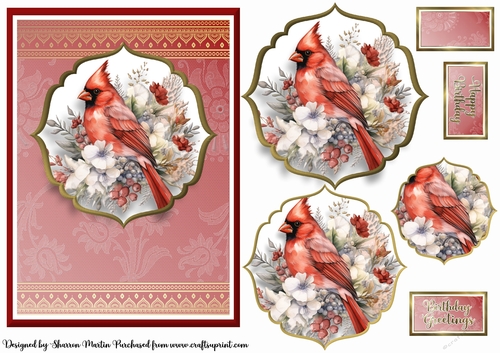 A5 Oriental Birds Card Front with fancy Pyramid Layers and sentiments 