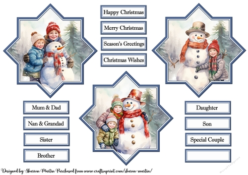 Christmas Snowmen Toppers and sentiments 1-3
