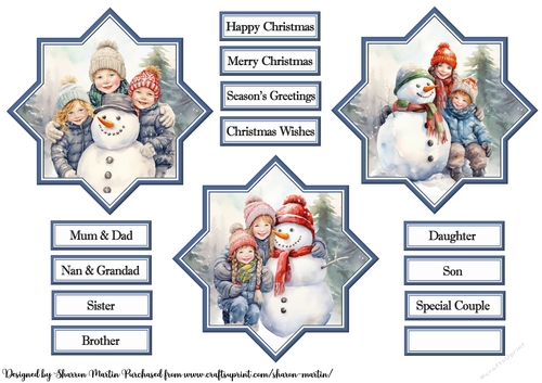 Christmas Snowmen Toppers and sentiments 7-9