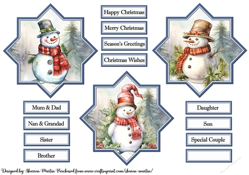 Christmas Snowmen Toppers and sentiments 10-12