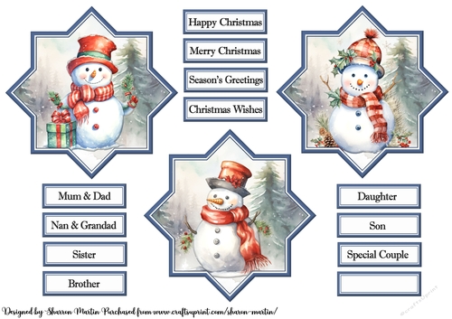 Christmas Snowmen Toppers and sentiments 13-15