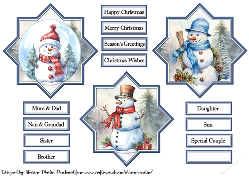 Christmas Snowmen Toppers and sentiments 16-19