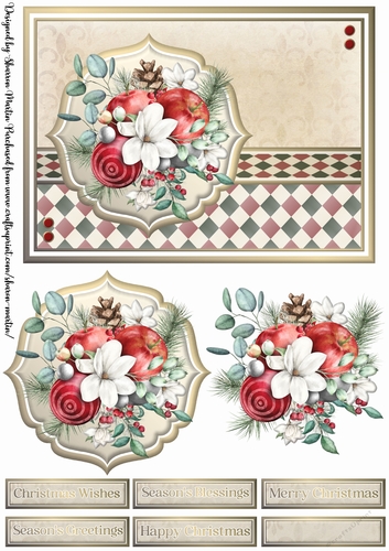 A5 Christmas Ornaments 6 Card Front, Topper, Pyramid Layers & Sentiments
