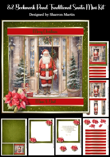 8x8 Bookmark Panel Traditional Santa Mini Kit - x6 A4 Sheets 