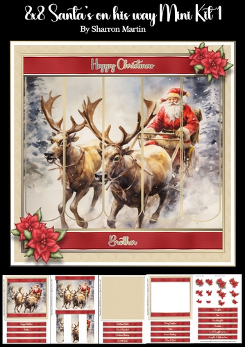 8x8 Santas on his way Mini Kit 1 - x5 A4 sheets