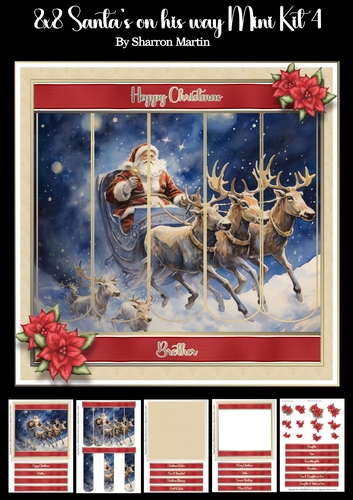 8x8 Santas on his way Mini Kit 4 - x5 A4 sheets