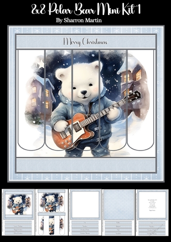 8x8 Musical Polar Bear Bookmark Panel Mini Kit 1 - x5 A4 Sheets 