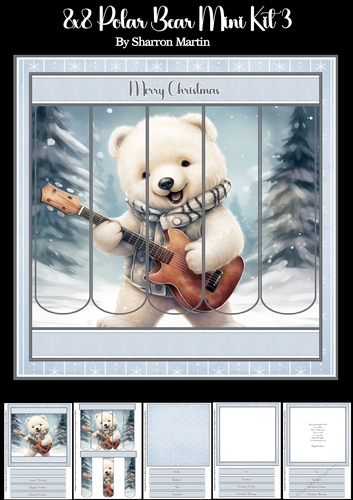 8x8 Musical Polar Bear Bookmark Panel Mini Kit 3 - x5 A4 Sheets 