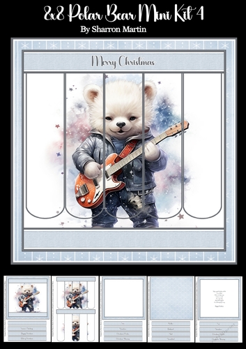 8x8 Musical Polar Bear Bookmark Panel Mini Kit 4 - x5 A4 Sheets 