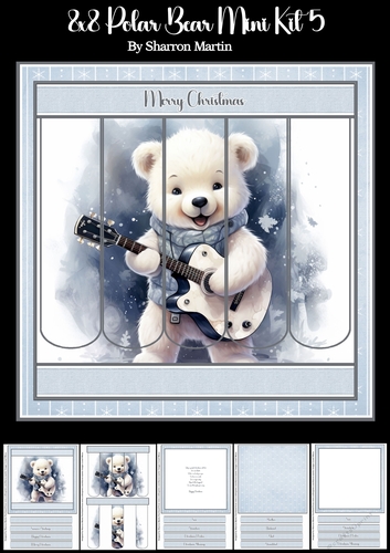 8x8 Musical Polar Bear Bookmark Panel Mini Kit 5 - x5 A4 Sheets 