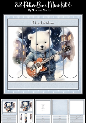 8x8 Musical Polar Bear Bookmark Panel Mini Kit 6 - x5 A4 Sheets 