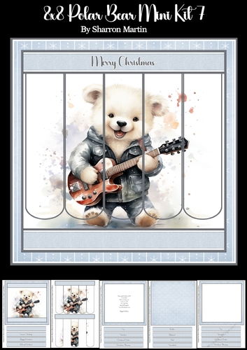 8x8 Musical Polar Bear Bookmark Panel Mini Kit 7 - x5 A4 Sheets 