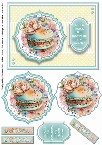 A5 Macarons Card Front, Pyramid Toppers, & Sentiments