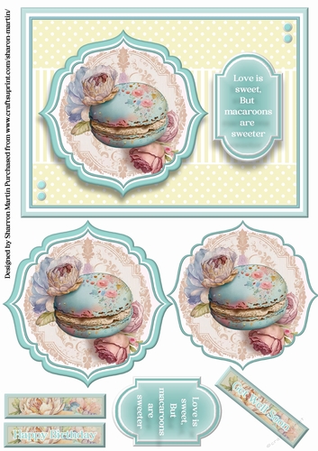 A5 Macarons 2 Card Front, Pyramid Toppers, & Sentiments
