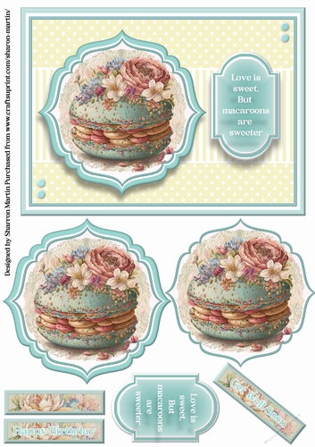 A5 Macarons 3 Card Front, Pyramid Toppers, & Sentiments