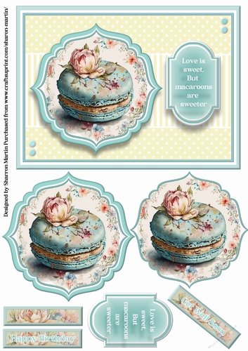A5 Macarons 4 Card Front, Pyramid Toppers, & Sentiments