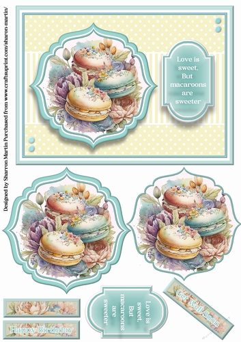 A5 Macarons 6 Card Front, Pyramid Toppers, & Sentiments