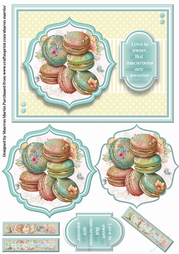 A5 Macarons 7 Card Front, Pyramid Toppers, & Sentiments