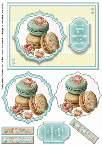 A5 Macarons 8 Card Front, Pyramid Toppers, & Sentiments