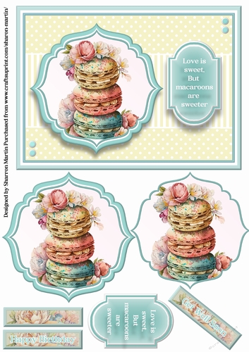 A5 Macarons 9 Card Front, Pyramid Toppers, & Sentiments
