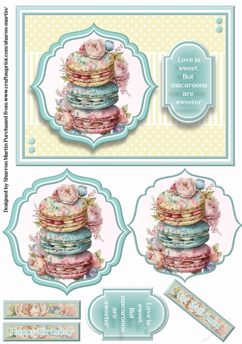 A5 Macarons 10 Card Front, Pyramid Toppers, & Sentiments