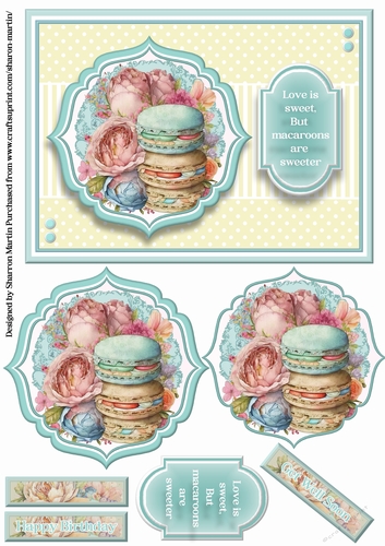 A5 Macarons 11 Card Front, Pyramid Toppers, & Sentiments