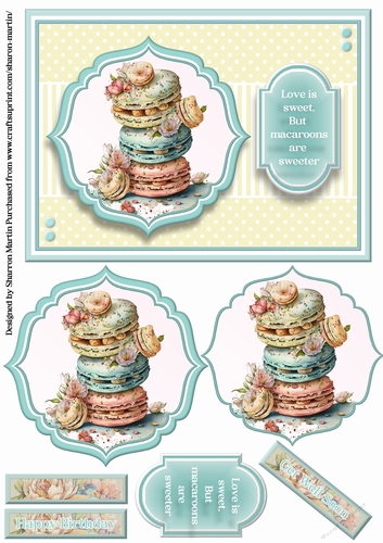 A5 Macarons 12 Card Front, Pyramid Toppers, & Sentiments