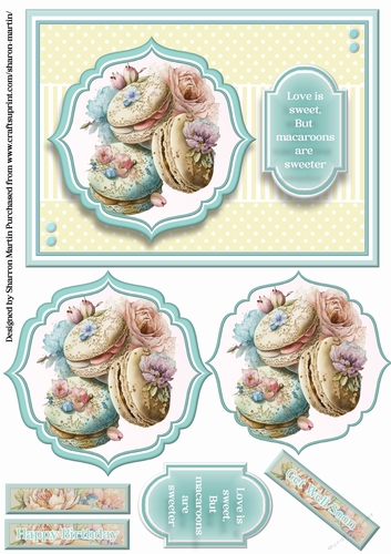 A5 Macarons 13 Card Front, Pyramid Toppers, & Sentiments