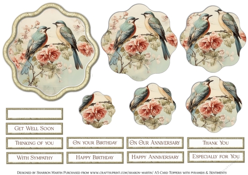 Shabby Chic Bird 1 Pyramid Toppers 