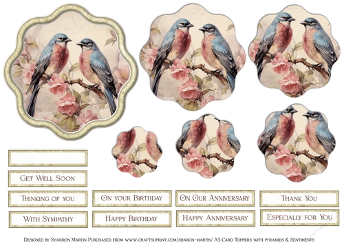Shabby Chic Bird 3 Pyramid Toppers 