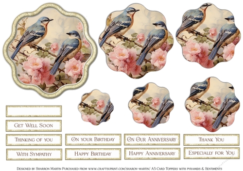 Shabby Chic Bird 4 Pyramid Toppers 